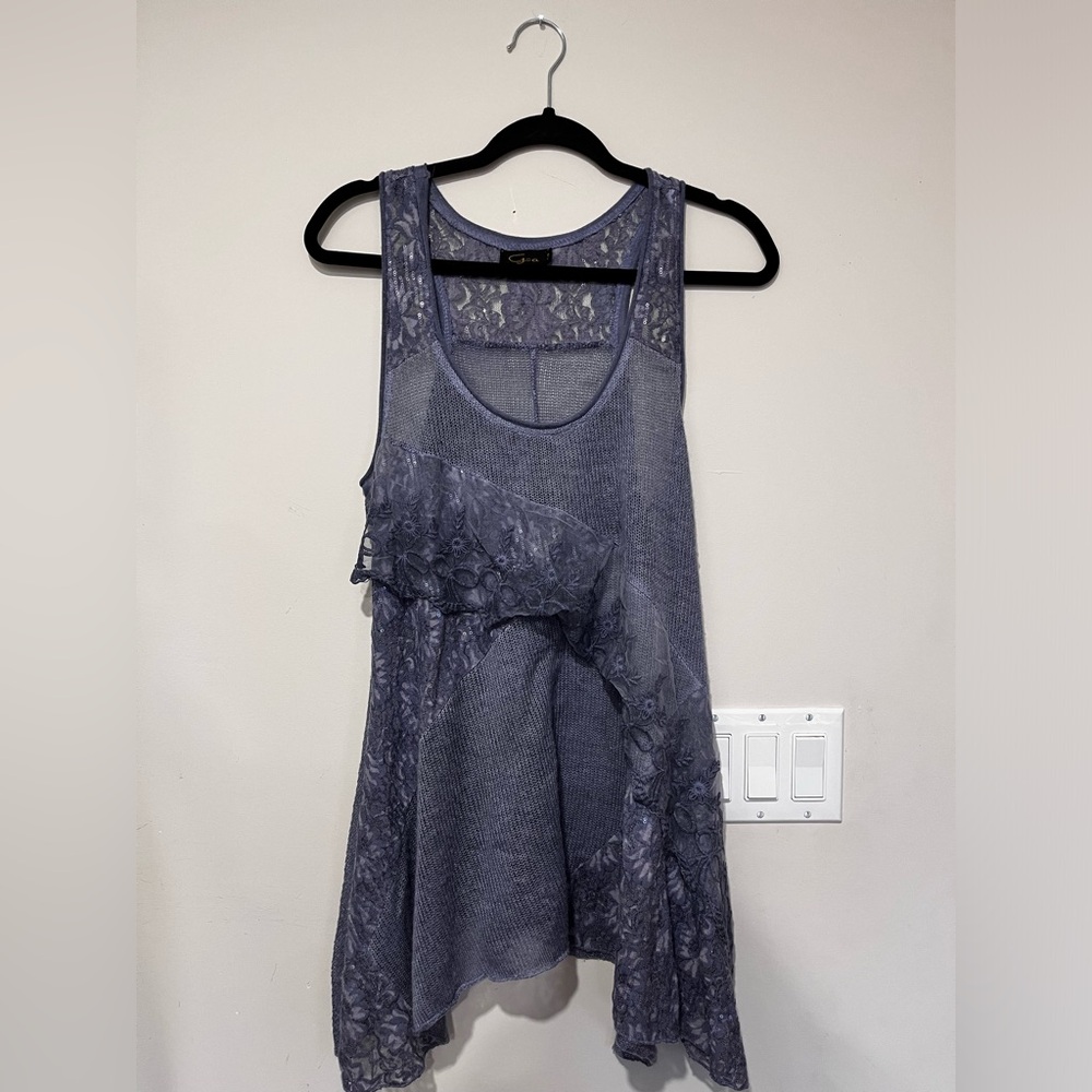 Boho Knitted Tank with Lace and Sequins